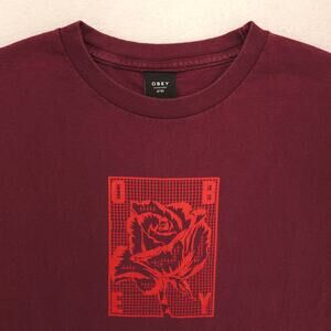 Obey Casual Crew Neck Short Sleeve Graphic Shirt Mens Size Small S Maroon